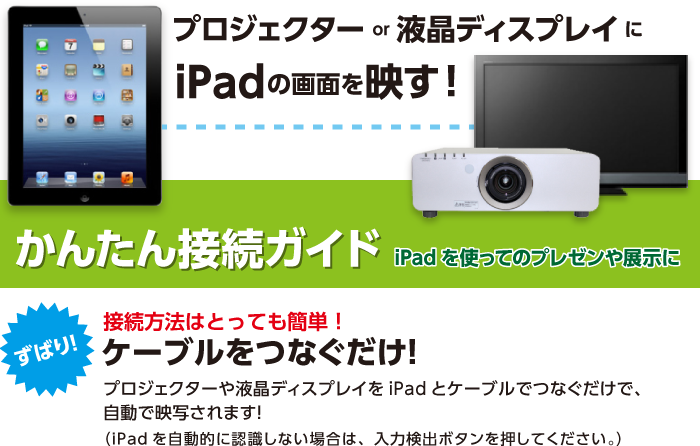 iPadとプロジェクター・液晶ディスプレイの接続方法