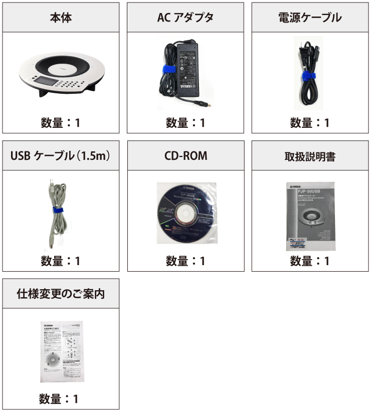 会議用マイクスピーカー YAMAHA PJP-50USB 付属品の一覧