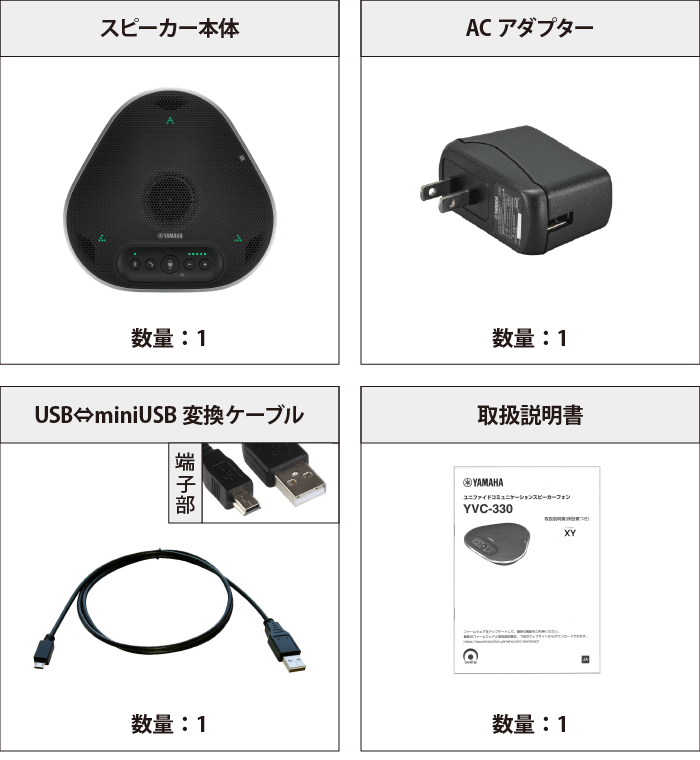 会議用マイクスピーカー YAMAHA YVC-330 付属品の一覧