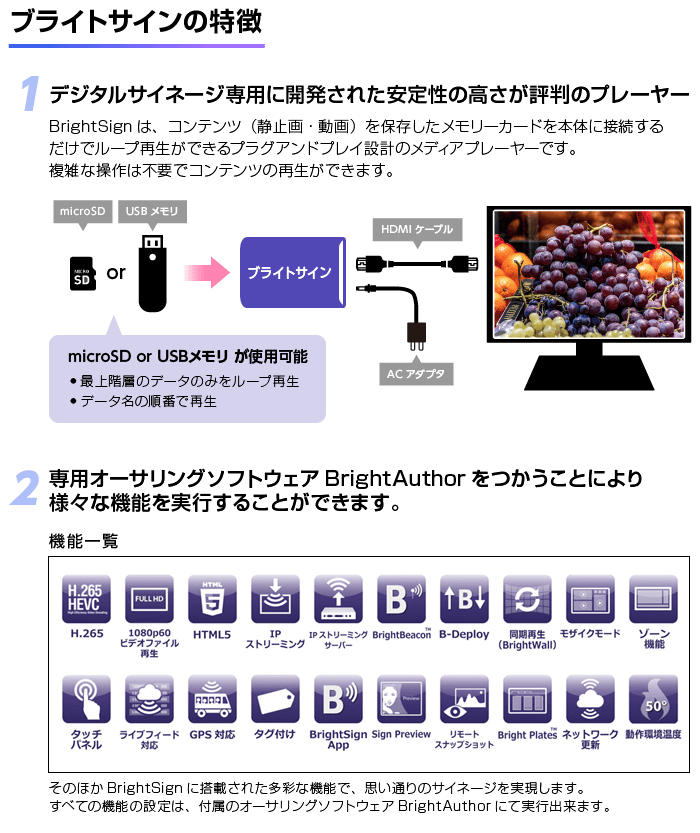 Bright Sign サイネージプレイヤー HD1024 特長画像1