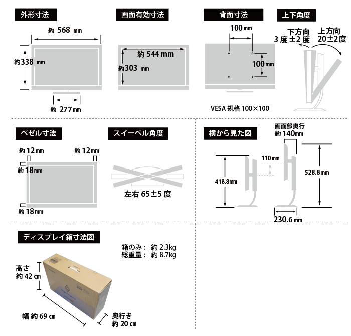 アイオーデータ 24型ゲーミング液晶 LCD-GC251UXB サイズ