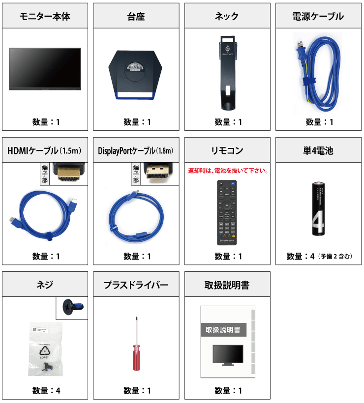 アイオーデータ 24型ゲーミング液晶 LCD-GC253U 付属品の一覧