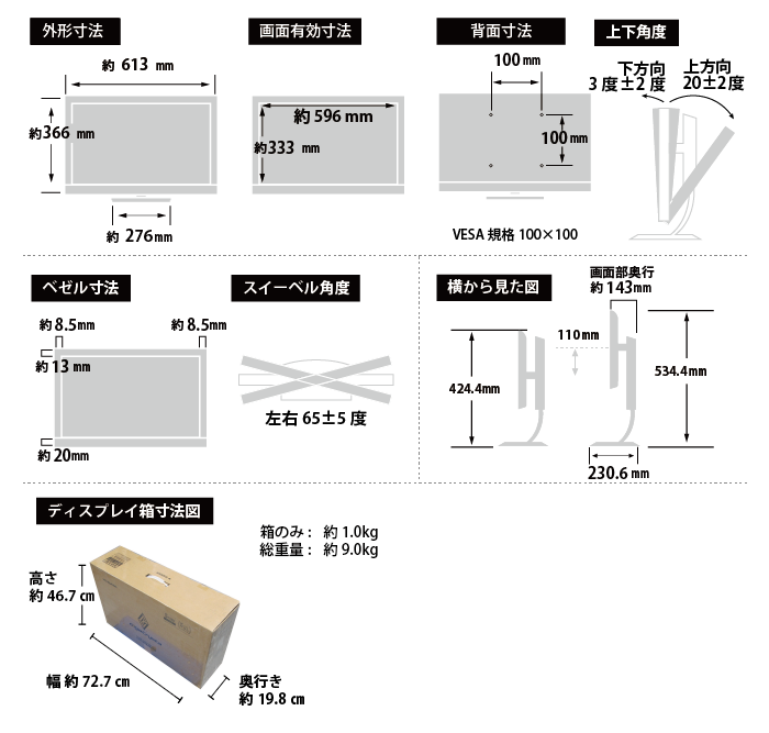 アイオーデータ 27型ゲーミング液晶 LCD-GC272HXDB サイズ