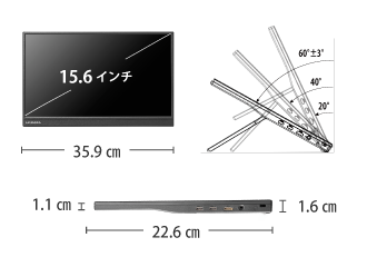 ポータブルモニター　LCD-YC162HX サイズ