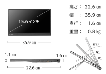 ポータブルモニター　LCD-YC162HX 画像2