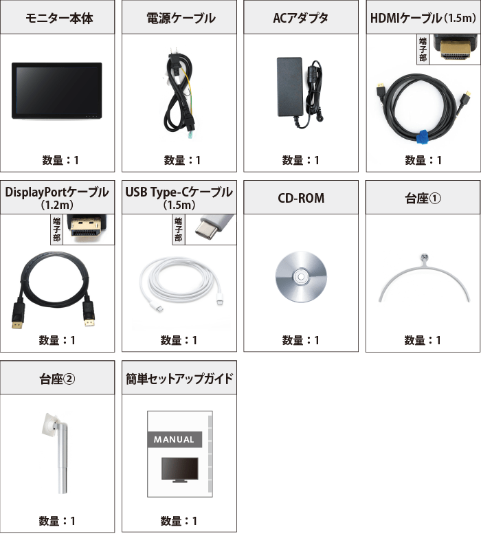 LG 4K IPSモニタ 27型 27UL850-W 付属品の一覧