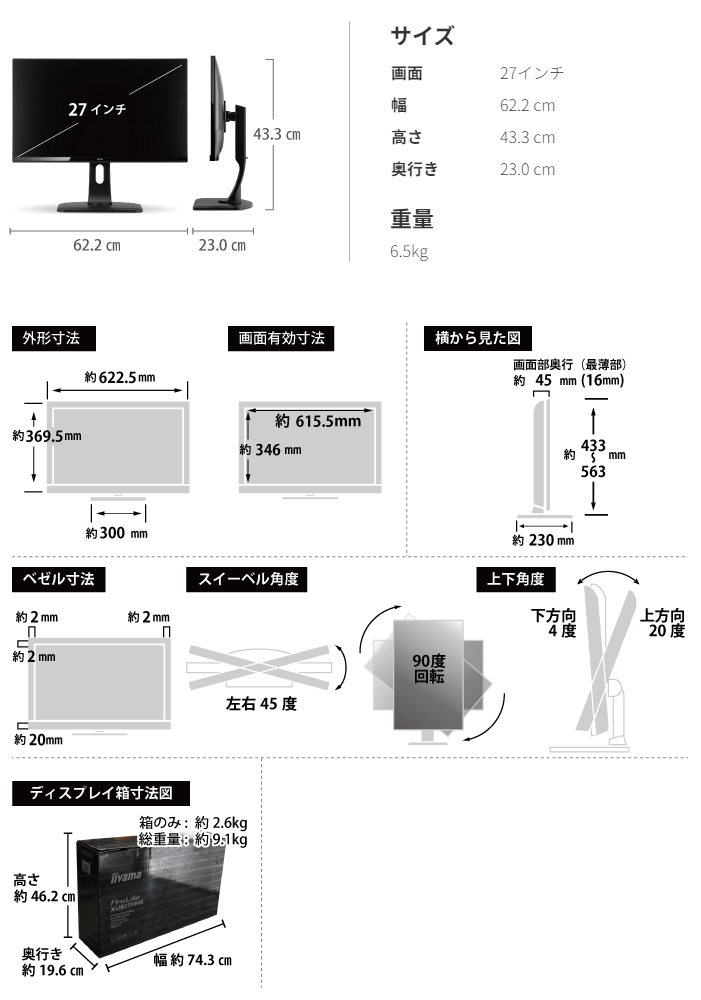 メディアプレーヤー+27インチモニタセット サイズ