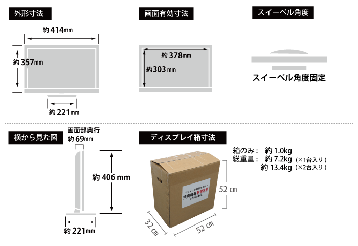 三菱 19型 液晶PCモニターRDT196LM2 サイズ