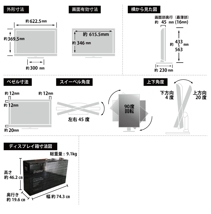 iiyama 27型 LED液晶PCモニターXUB2790HS+スティックPC サイズ