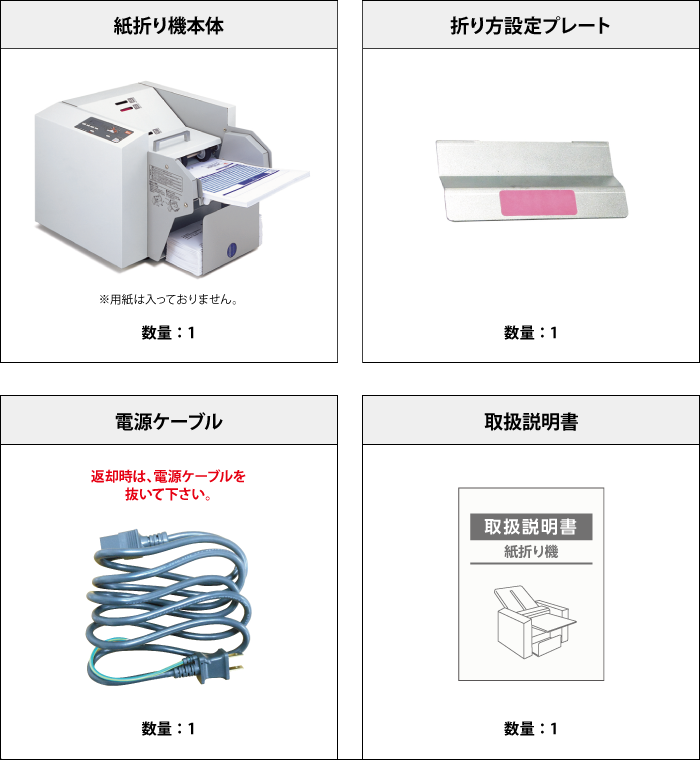 A4三ツ折専用紙折り機（コート紙非対応）　マックス EPF-200 付属品の一覧