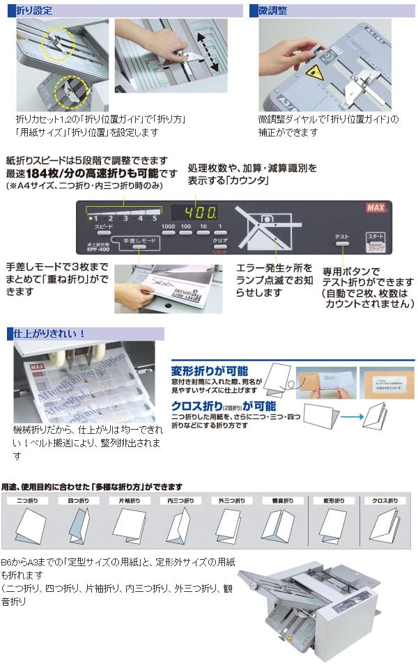 紙折り機（コート紙対応※特定用紙のみ） マックス EPF-400 特長画像1