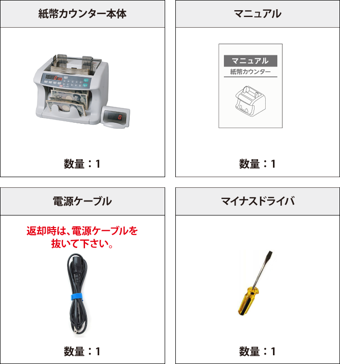 紙幣カウンター　エンゲルス NC-500 付属品の一覧