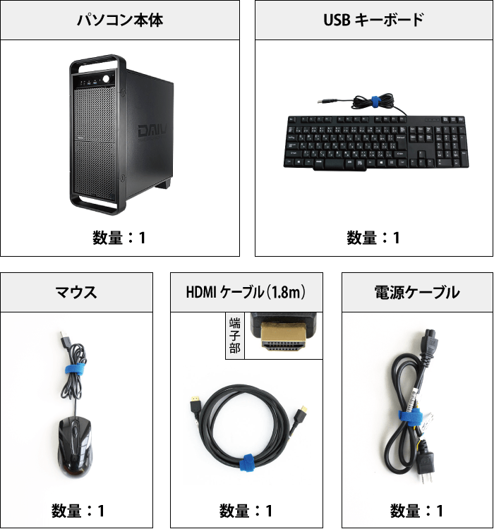 マウスコンピューター DAIV-DGX750H1-SH5(メモリ64GB) レンタル【マンスリーレンタル】 付属品の一覧