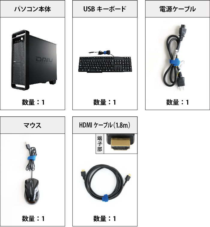 マウスコンピューター DAIV-DGZ530H3-M2S5 レンタル【マンスリーレンタル】 付属品の一覧