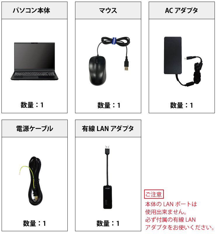 マウスコンピューター DAIV N6-I9G80BK-C【マンスリーレンタル】  付属品の一覧