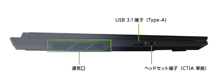 マウスコンピューター DAIV N6-I9G80BK-C【マンスリーレンタル】 (左側)