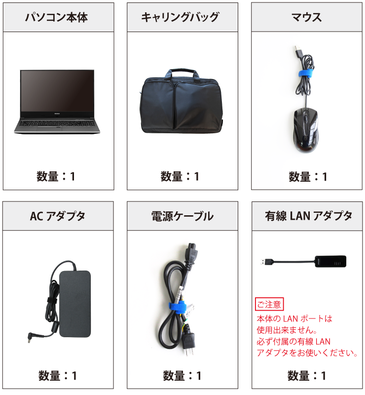 マウスコンピューター DAIV-NG5520M1-M2S5 付属品の一覧