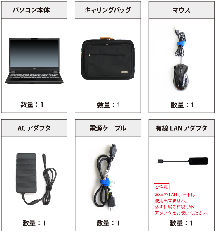 マウスコンピューター DAIV-NG5800M1-S5 付属品の一覧