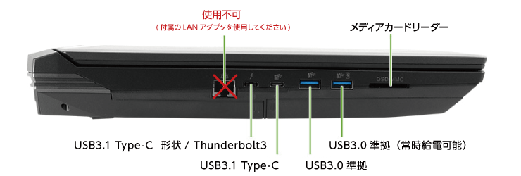 マウスコンピューター DAIV-NG7700H1-SS-BRAW【マンスリーレンタル】 (左側)