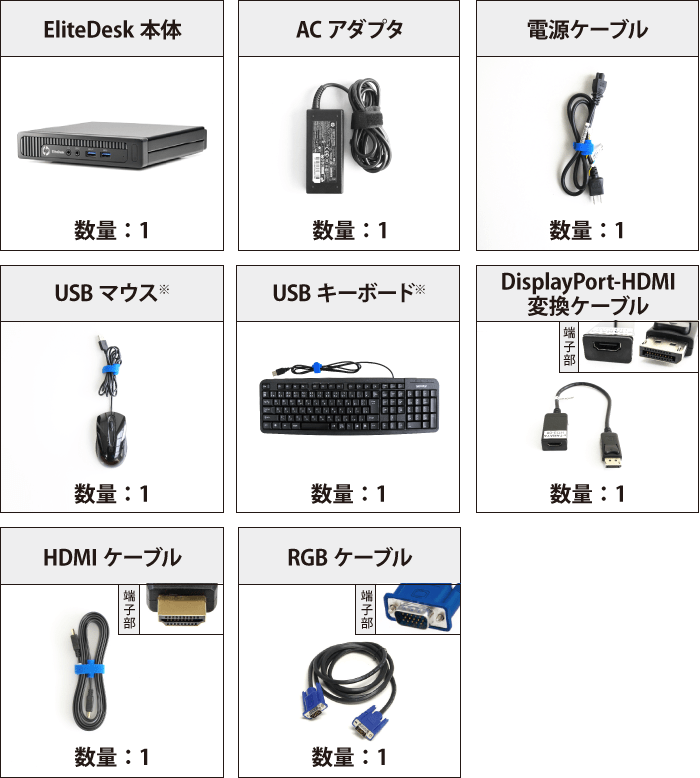 HP EliteDesk 800 G1 (i5モデル) キーボード・マウスセット 付属品の一覧