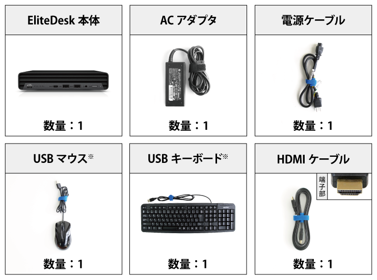 HP Pro Mini 400G9（i5/SSDモデル） 付属品の一覧