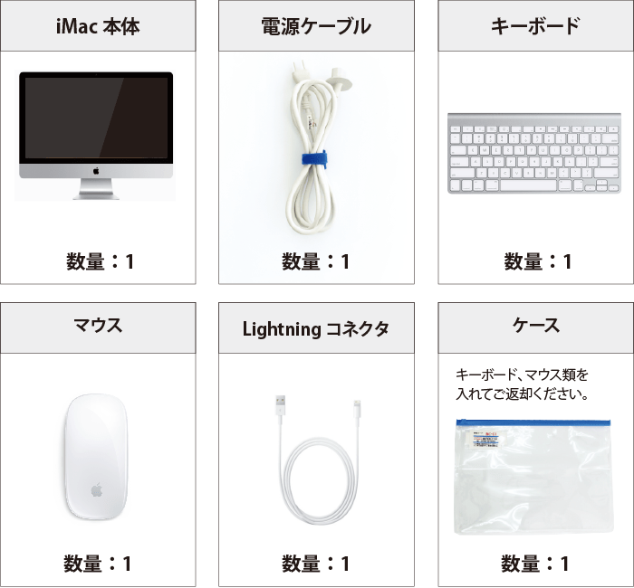 iMac Retina 27インチ(5K) MK472J/A 付属品の一覧