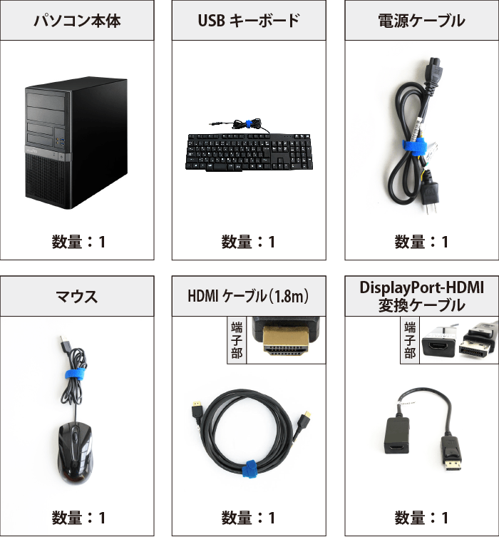 MousePro T310X（i9/32GB/SSD マンスリーモデル） 付属品の一覧