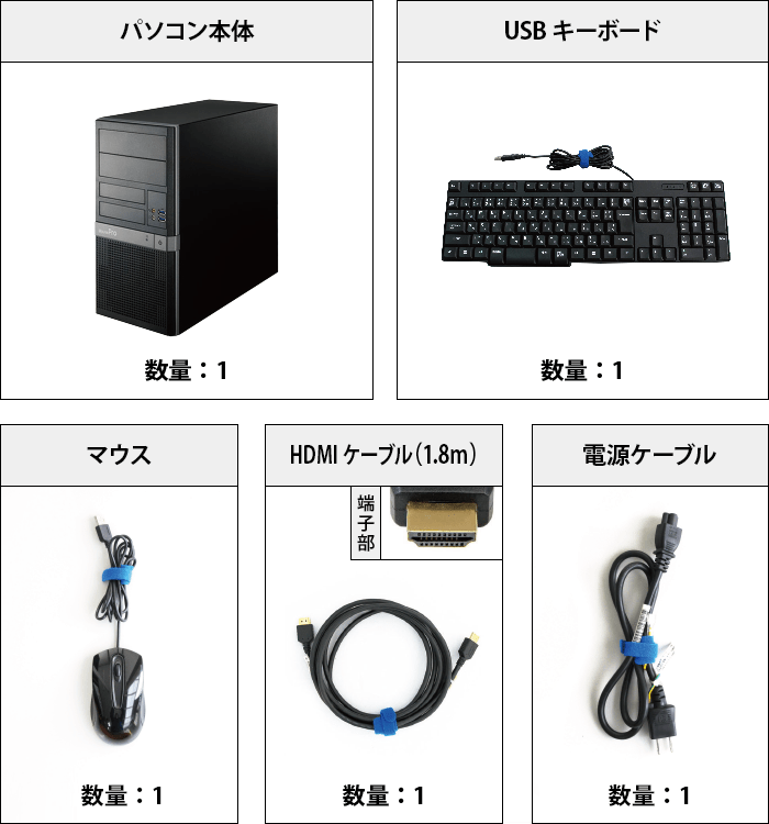 MousePro T330X（i9/32GB/SSDモデル） 付属品の一覧