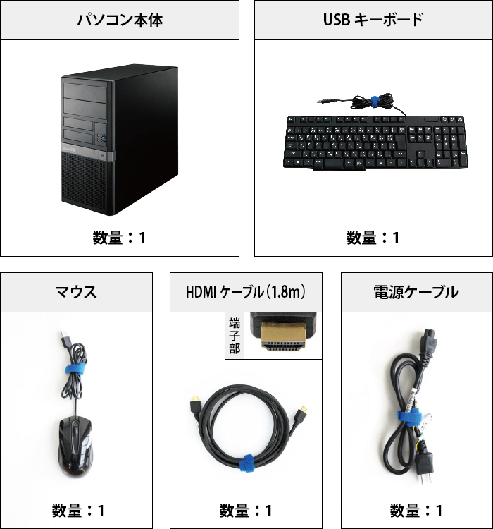 MousePro T330X（i9/32GB/SSD マンスリーモデル） 付属品の一覧