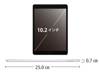 Apple iPad 第9世代 10.2インチ 64GB（SIMカードセット・標準10GB/月）【マンスリーモデル】 サイズ