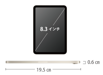Apple iPad mini 6 64GB（SIMカードセット・標準10GB/月） サイズ
