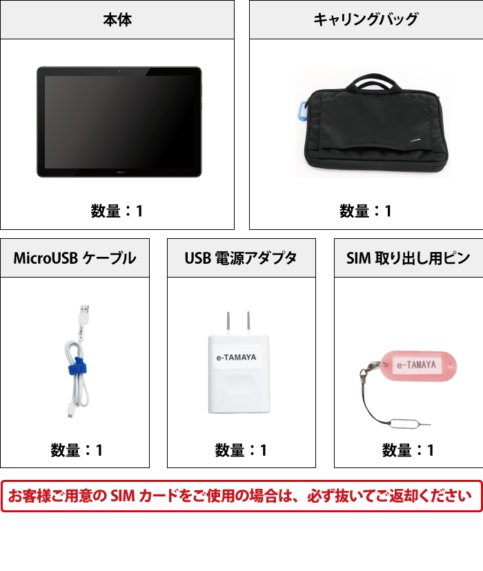 MediaPad T5 SIMフリーモデル 付属品の一覧