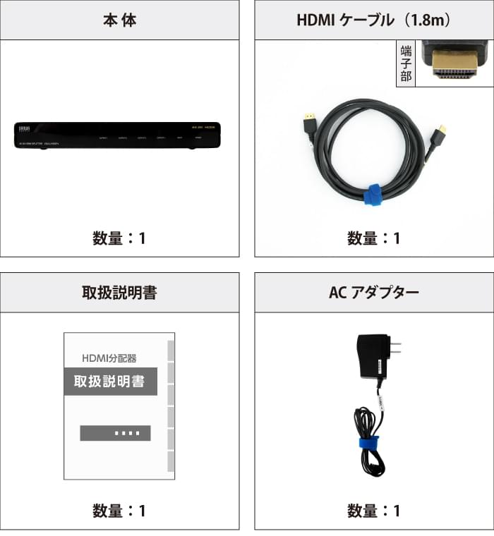 HDMI分配器 サンワサプライ VGA-UHDSP4 付属品の一覧