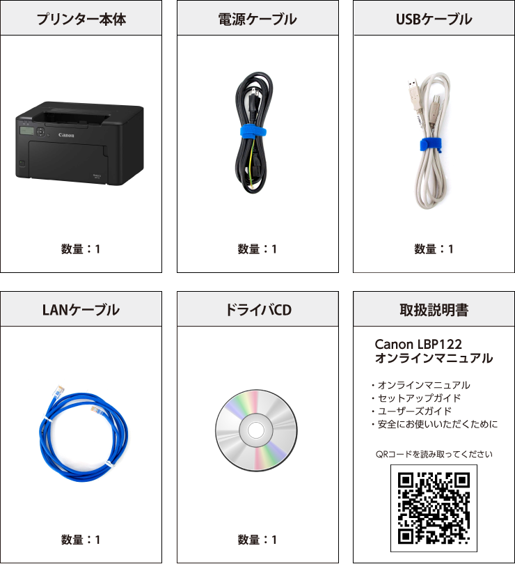 A4モノクロレーザープリンタ Canon LBP122 付属品の一覧