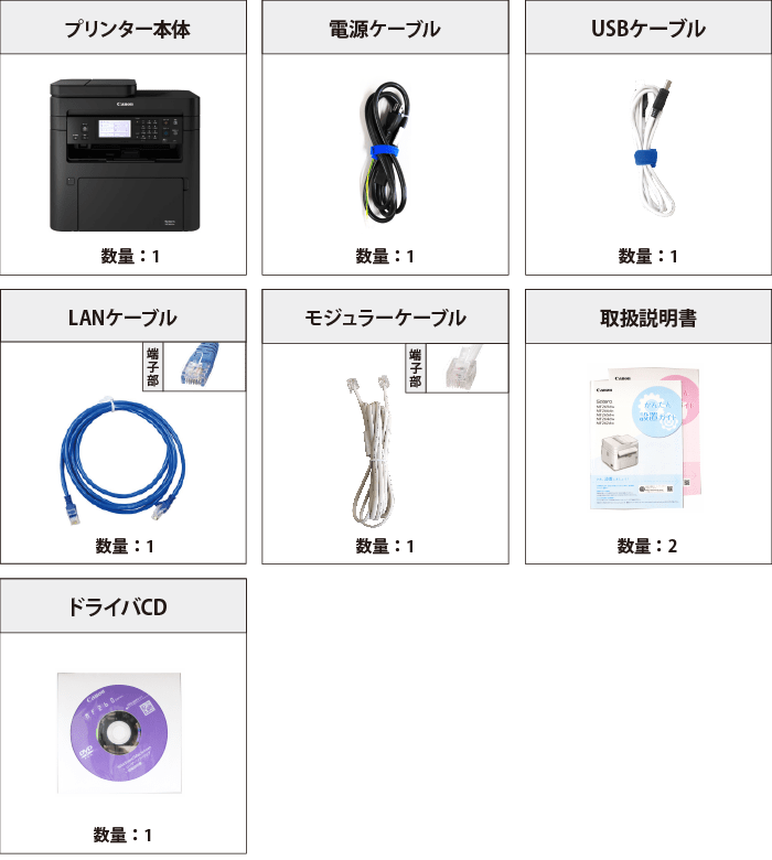 A4モノクロ複合機 Canon MF265dw 付属品の一覧