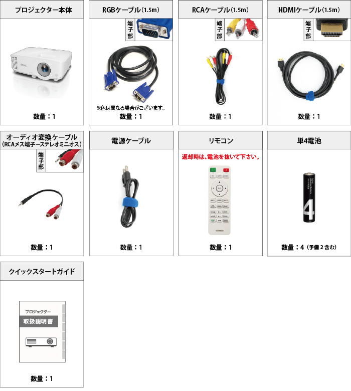 BENQ MH550 付属品の一覧