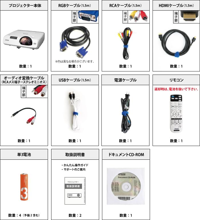 EPSON EB-535W 付属品の一覧